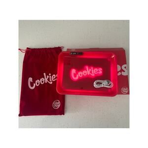 Cookies Glow Tray 11" x 8" Rechargable USB-C LED Plastic Rolling Tray Red